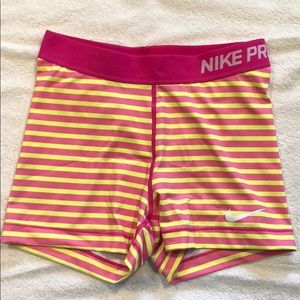Nike Pro Pink and Yellow Shorts Size Medium